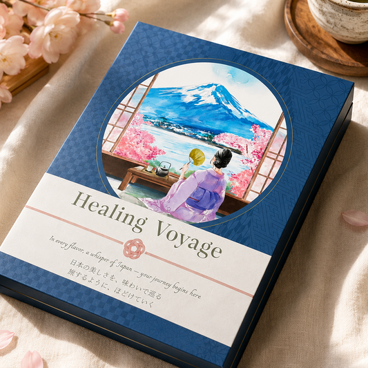 Healing Voyage comfort gift from Japan featuring scenic artwork snacks and emotional healing concept